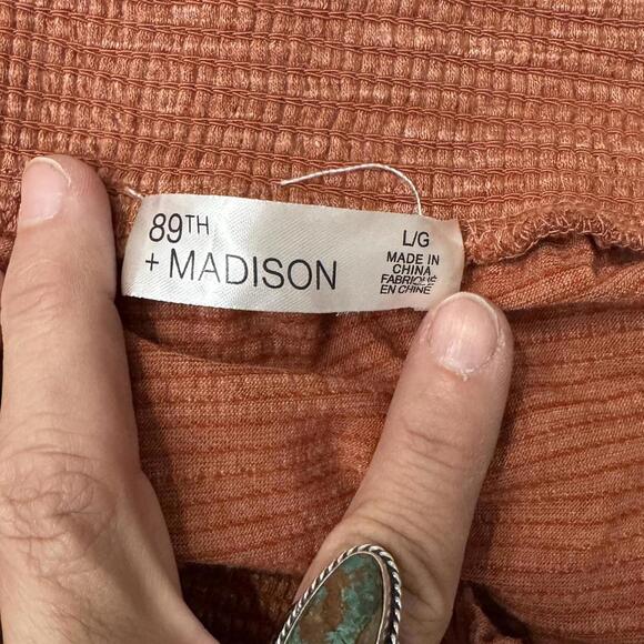 89th + Madison Rust Coral Tiered Midi Boho Skirt Smocked Waist Flowy ALine-Large - Picture 5 of 5